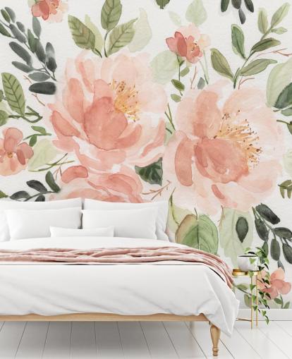 papel de parede flor pêssego e verde papel de parede flor pêssego e verde