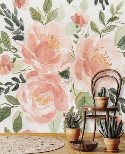 peach and green flower wallpaper