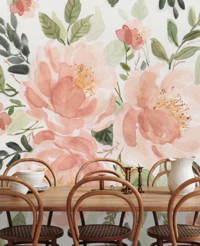 papel de parede flor pêssego e verde