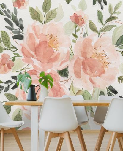 peach and green flower wallpaper