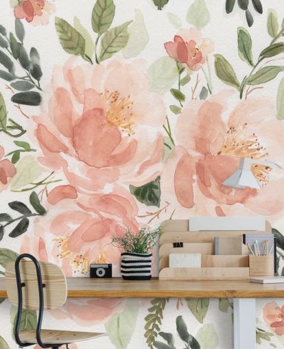 peach and green flower wallpaper