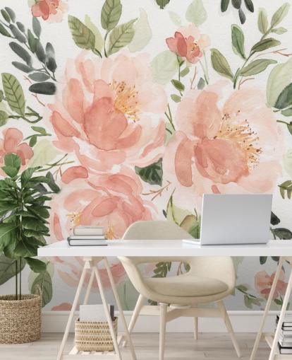 peach and green flower wallpaper