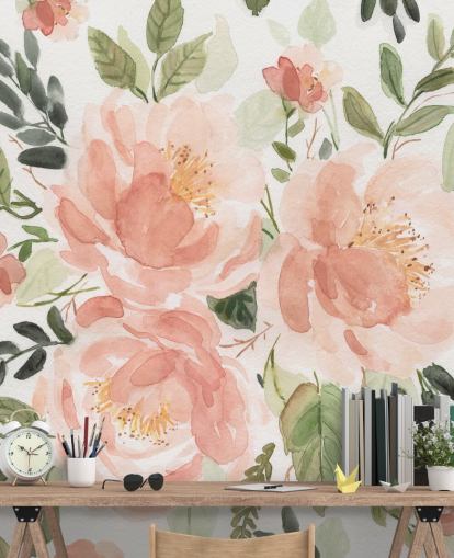 peach and green flower wallpaper