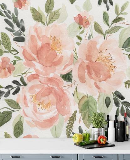 peach and green flower wallpaper