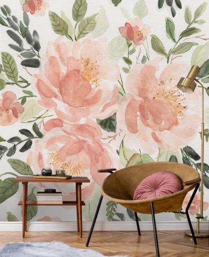 papel de parede flor pêssego e verde