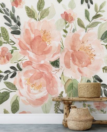 persika och grön blomma tapeter