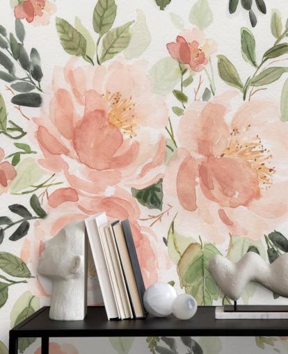 peach and green flower wallpaper