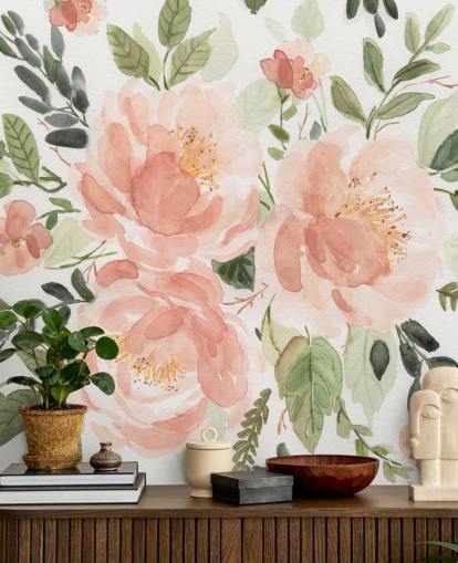 carta da parati con fiori verdi e pesca