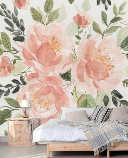 persika och grön blomma tapeter