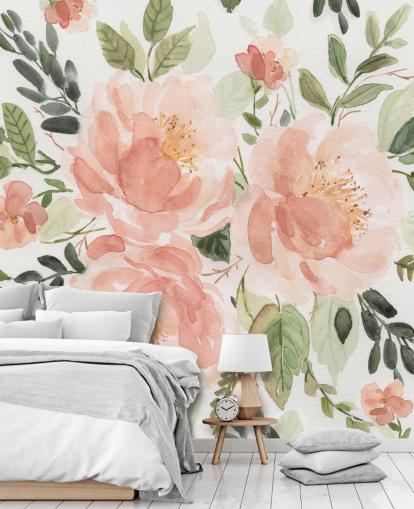 peach and green flower wallpaper