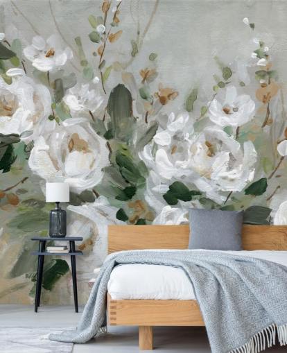 papel de parede floral cinza e branco