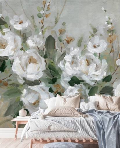 grå och vit blommig tapet