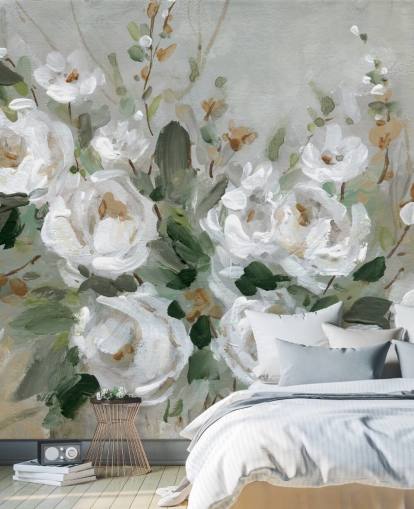 papier peint à fleurs gris et blanc