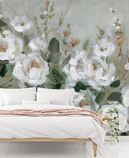 papel de parede floral cinza e branco