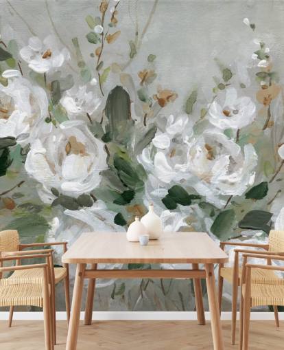 grijs en wit bloemenbehang