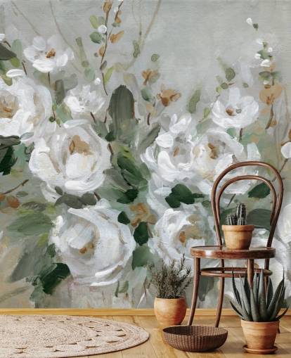 papier peint à fleurs gris et blanc