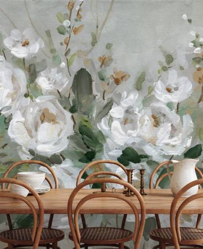 papel pintado floral gris y blanco