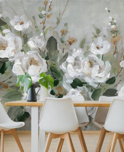 grey and white floral wallpaper