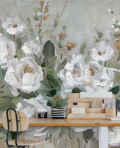 grijs en wit bloemenbehang