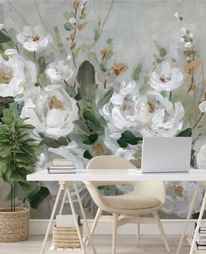 grå og hvit floral tapet