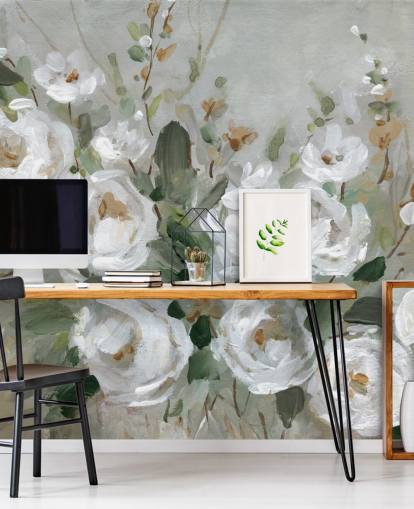 grå og hvid blomster tapet