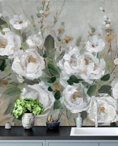 grijs en wit bloemenbehang grijs en wit bloemenbehang