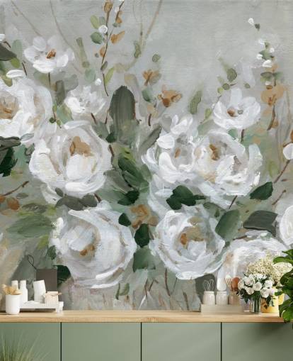 grey and white floral wallpaper