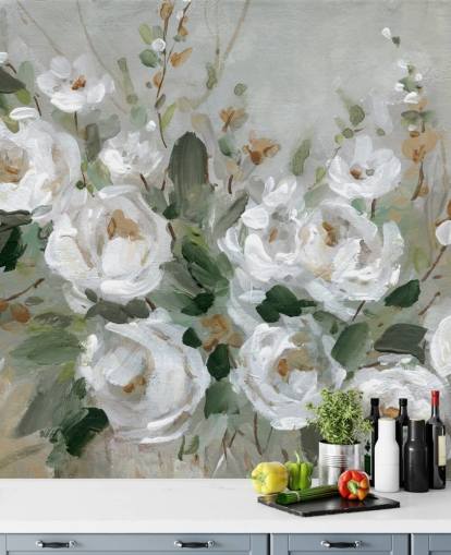 grijs en wit bloemenbehang
