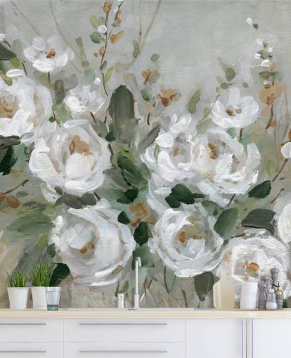 papel pintado floral gris y blanco