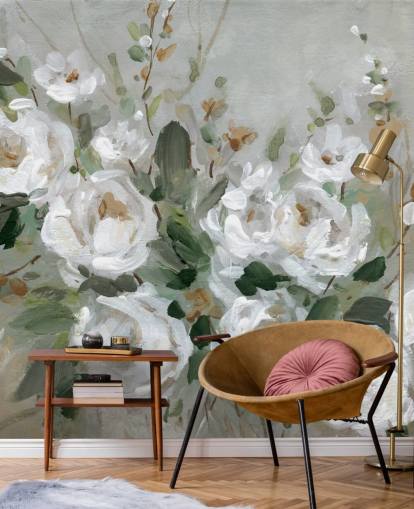 papel pintado floral gris y blanco