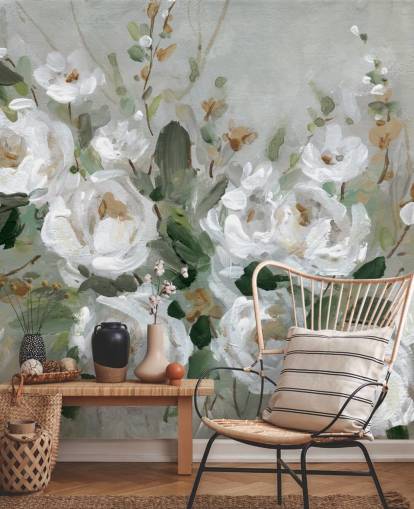 grå og hvid blomster tapet