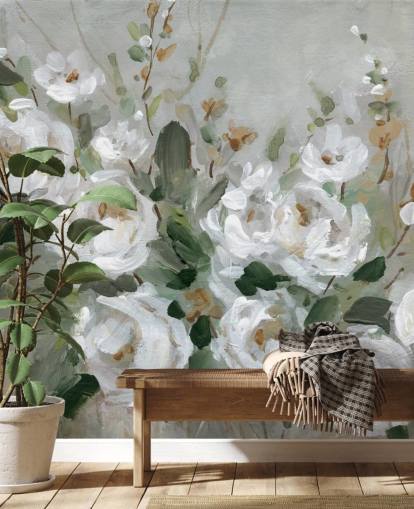 papier peint à fleurs gris et blanc