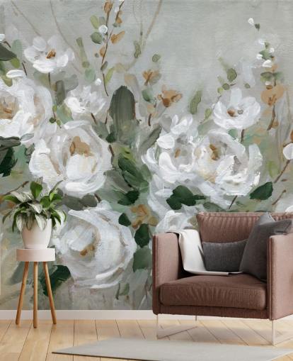 papier peint à fleurs gris et blanc