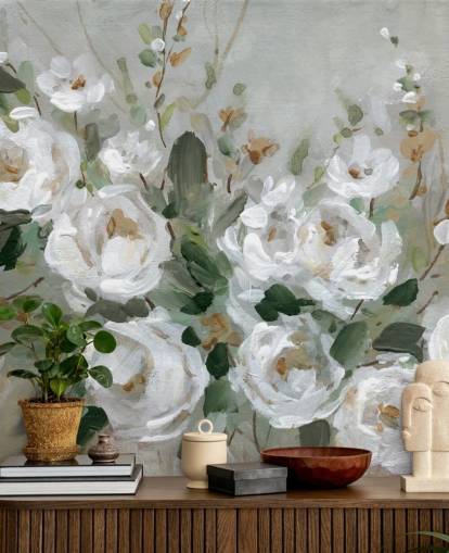 grijs en wit bloemenbehang