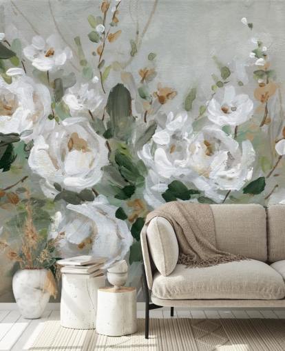 papel de parede floral cinza e branco