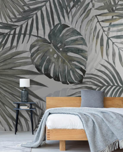 grey toned palm leaf wallpaper