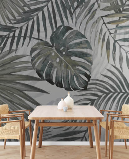 grå tonet palmeblad tapet