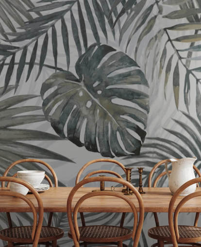 grå tonet palme blad tapet