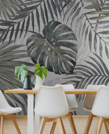 carta da parati foglia di palma dai toni grigi carta da parati foglia di palma dai toni grigi