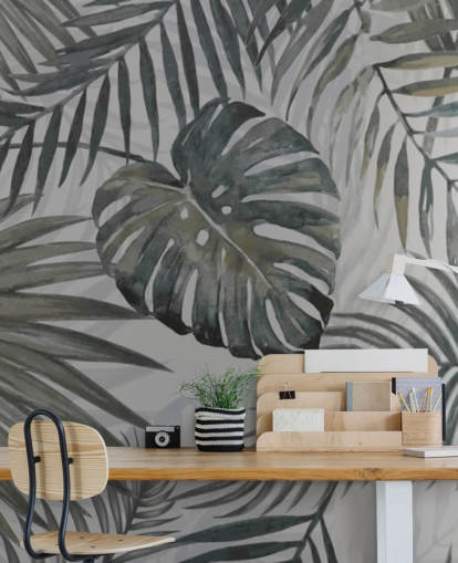 grey toned palm leaf wallpaper grey toned palm leaf wallpaper