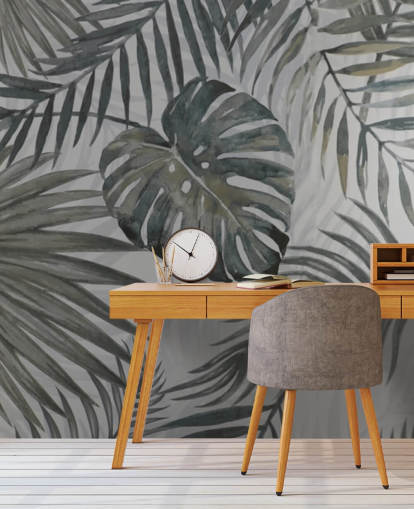 grå tonet palme blad tapet grå tonet palme blad tapet