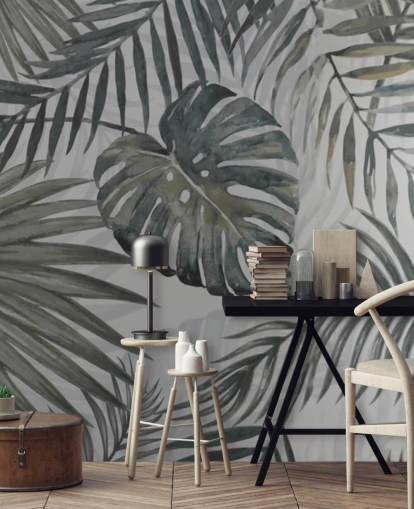 grey toned palm leaf wallpaper