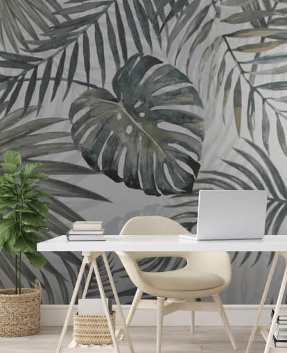 grey toned palm leaf wallpaper