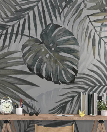 grå tonet palme blad tapet