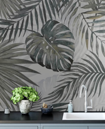 grey toned palm leaf wallpaper grey toned palm leaf wallpaper