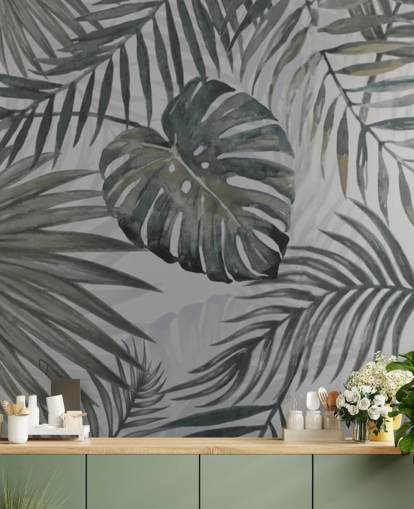 grey toned palm leaf wallpaper
