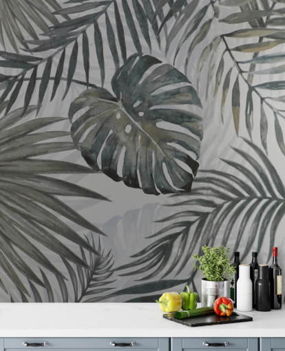 grey toned palm leaf wallpaper grey toned palm leaf wallpaper