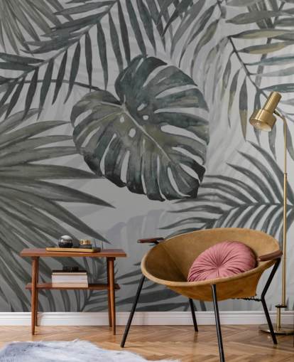 grey toned palm leaf wallpaper