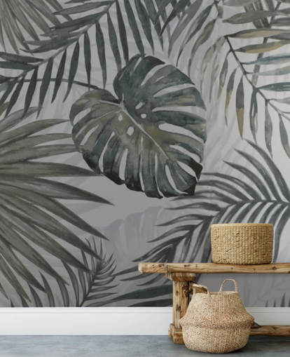 grey toned palm leaf wallpaper