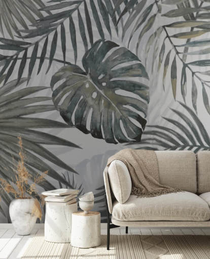 grey toned palm leaf wallpaper
